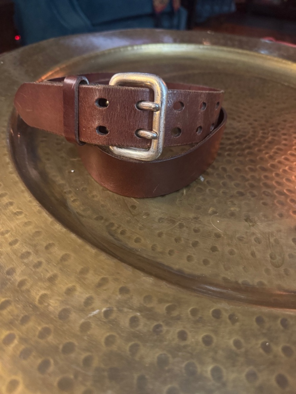 Express Brown Leather Belt with Brass Buckle